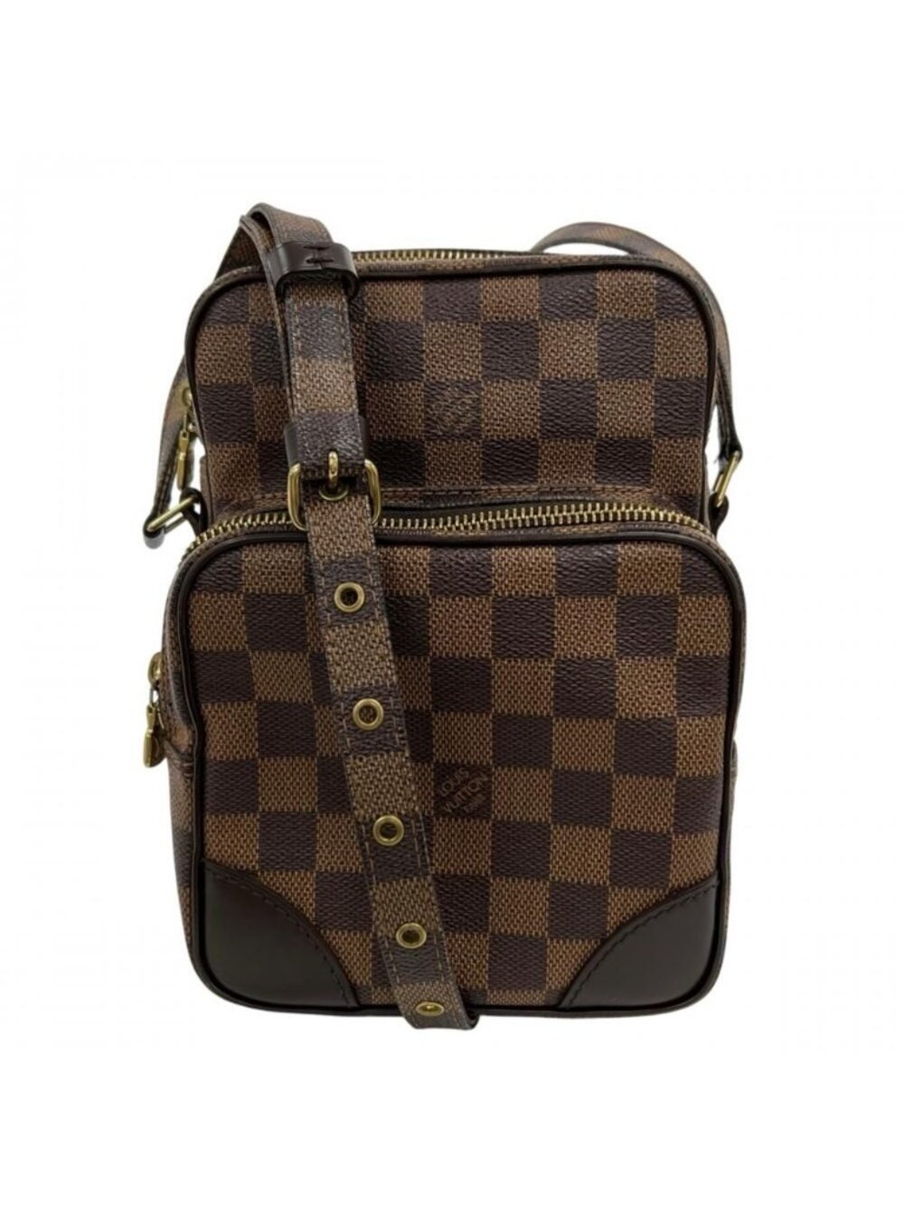 Louis Vuitton Shoulder Bag Damier Amazon Crossbody Canvas Leather Brown Gold
